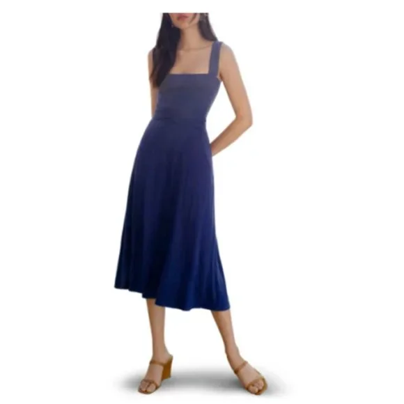 Reformation Fit & Flare Tie Front Jersey Midi Dres - Picture 2 of 10